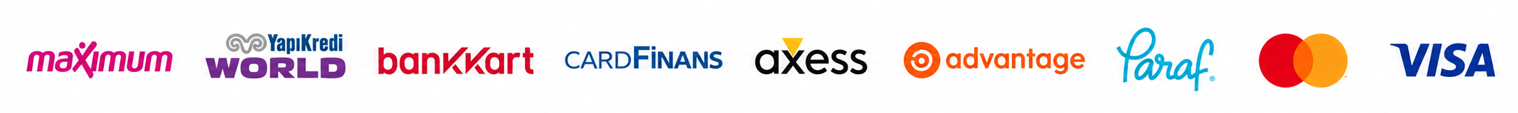 Maximum, World, Bankkart, CardFinans, Axess, Advantage, Paraf, Mastercard ve Visa ödeme seçenekleri